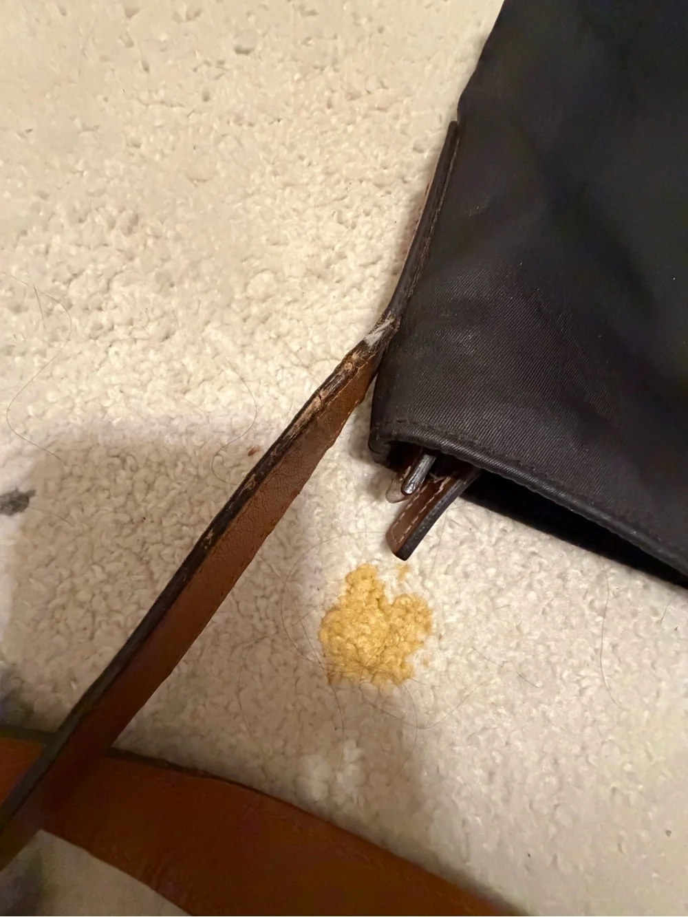 Gucci Black Monogram Messenger Bag with Brown Leather Strap